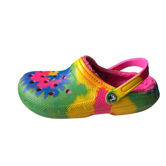 Crocs Unisex Clogs Pink Tie Dye Faux Fur Lined Synthetic Men’s 9 Women's 11 - Picture 2 of 6